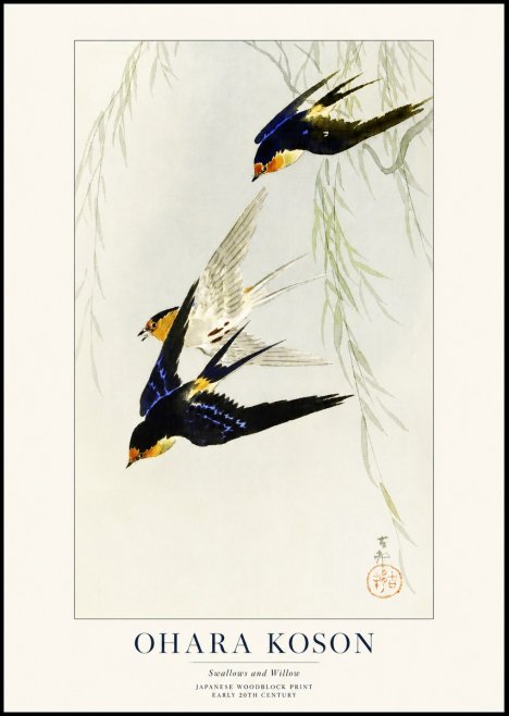 Ohara Koson Swallows and Willow I No1 - Affiche