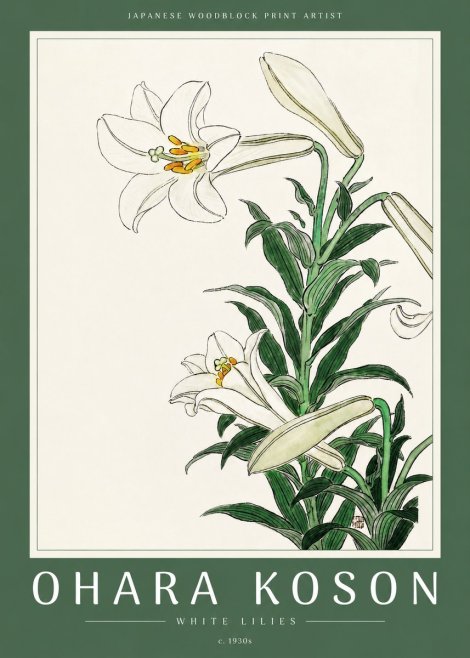 Ohara Koson White Lilies No2 - Affiche