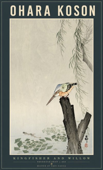 Ohara Koson Kingfisher and Willow No2 - Affiche