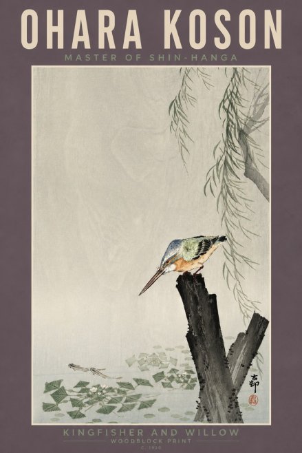 Ohara Koson Kingfisher and Willow No4 - Affiche