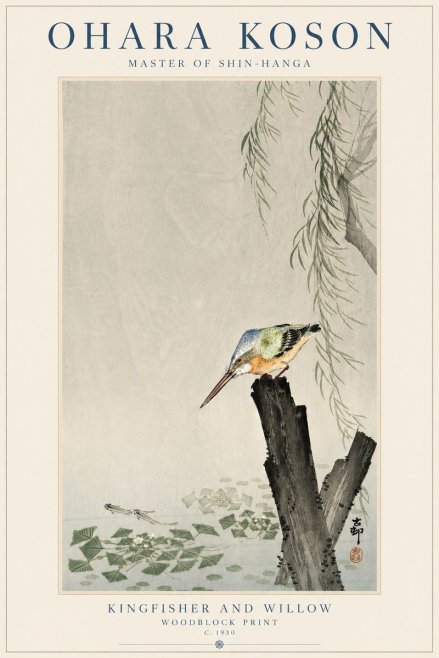 Ohara Koson Kingfisher and Willow No5 - Affiche