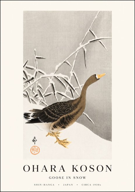 Ohara Koson Goose in Snow No1 - Affiche
