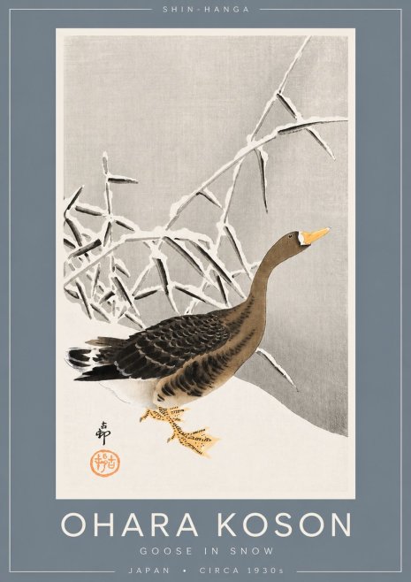 Ohara Koson Goose in Snow No2 - Affiche