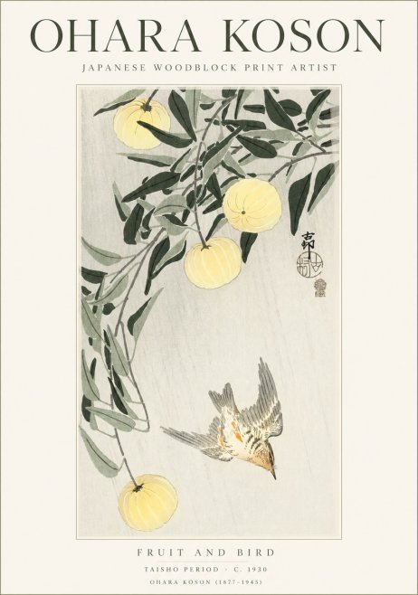 Ohara Koson Fruit and Bird No1 - Affiche