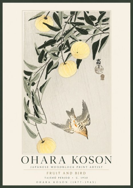 Ohara Koson Fruit and Bird No3 - Affiche