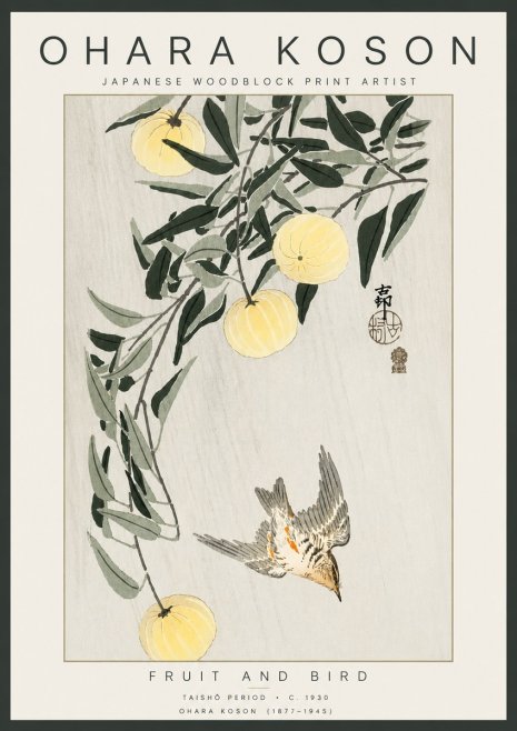 Ohara Koson Fruit and Bird No4 - Affiche