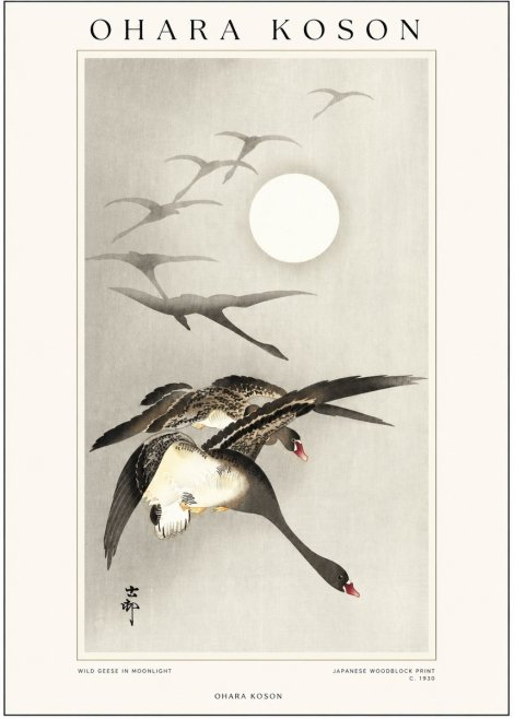 Ohara Koson Wild Geese in Moonlight I No1 - Affiche