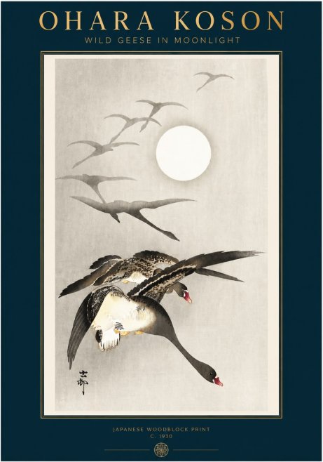 Ohara Koson Wild Geese in Moonlight I No3 - Affiche