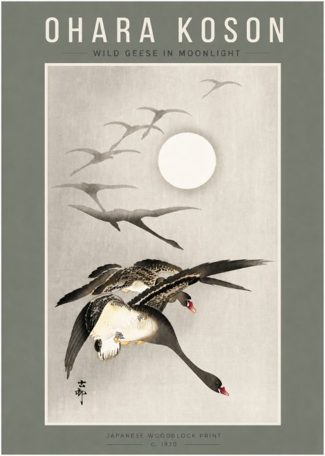 Ohara Koson Wild Geese in Moonlight I No4 - Affiche