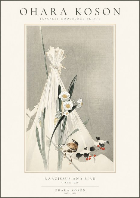 Ohara Koson Narcissus and Bird No1 - Affiche
