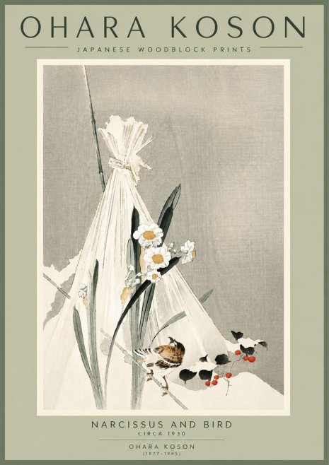 Ohara Koson Narcissus and Bird No5 - Affiche