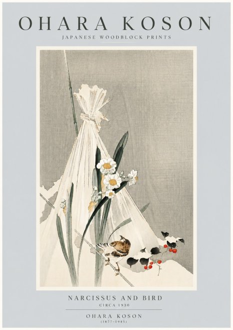 Ohara Koson Narcissus and Bird No6 - Affiche