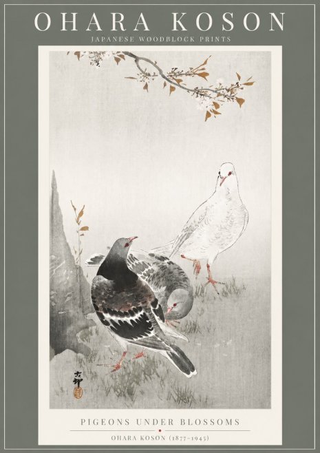 Ohara Koson Pigeons Under Blossoms No2 - Affiche