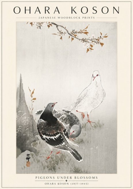 Ohara Koson Pigeons Under Blossoms No6 - Affiche