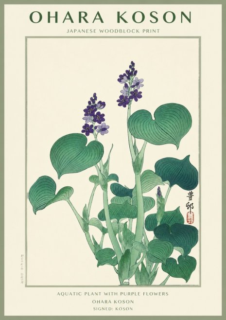 Ohara Koson Aquatic Plant with Purple Flowers No1 - Affiche