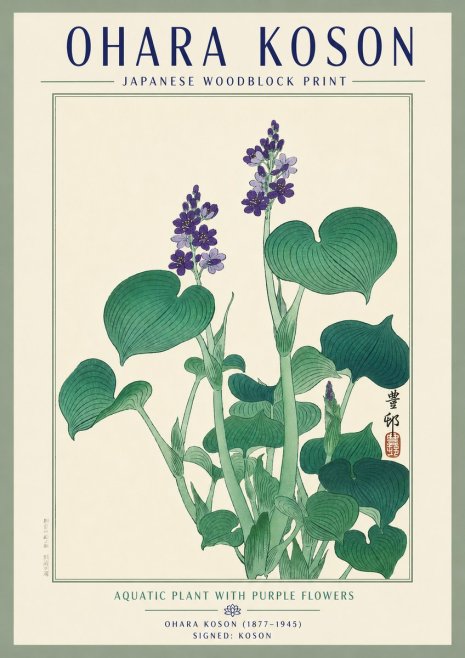 Ohara Koson Aquatic Plant with Purple Flowers No3 - Affiche