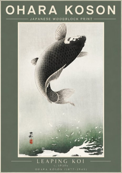 Ohara Koson Leaping Koi II No2 - Affiche