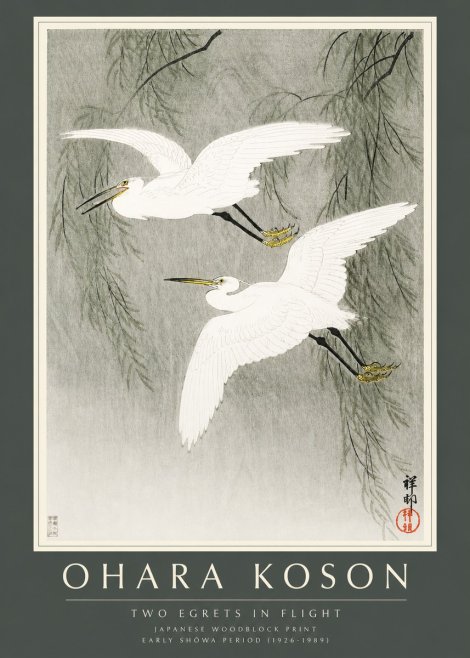 Ohara Koson Two Egrets in Flight No2 - Affiche