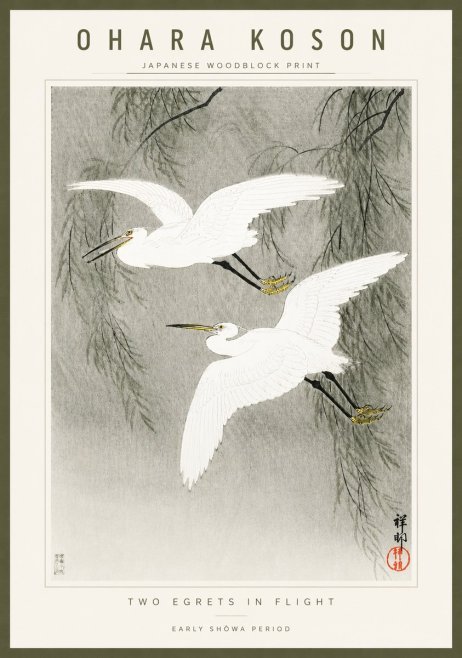 Ohara Koson Two Egrets in Flight No3 - Affiche