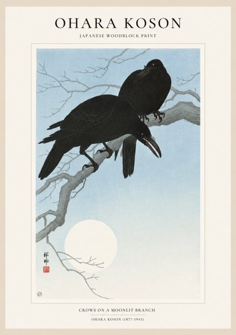 Ohara Koson Crows on a Moonlit Branch No1 - Affiche