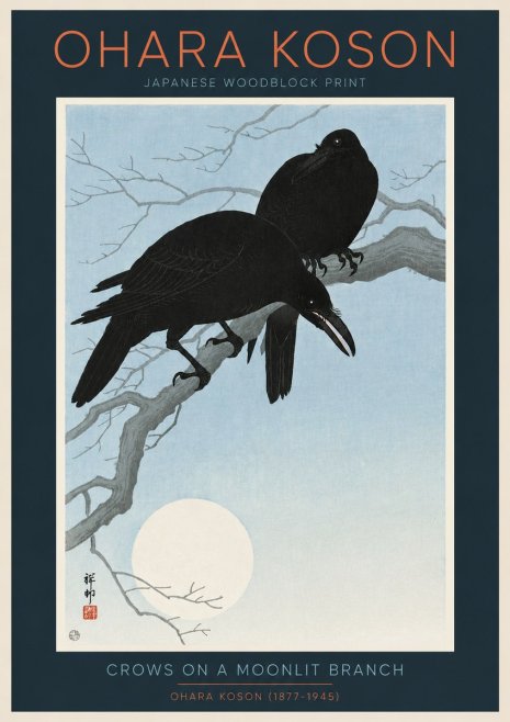 Ohara Koson Crows on a Moonlit Branch No2 - Affiche