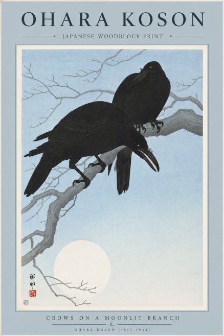 Ohara Koson Crows on a Moonlit Branch No4 - Affiche