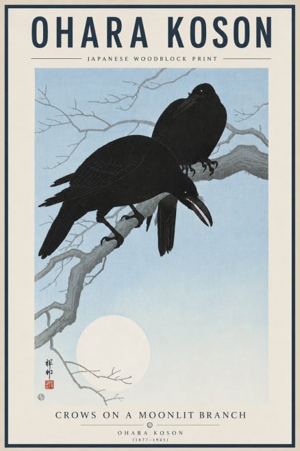 Ohara Koson Crows on a Moonlit Branch No5 - Affiche