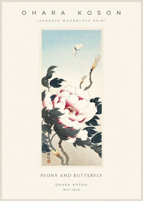 Ohara Koson Peony and Butterfly No1 - Affiche
