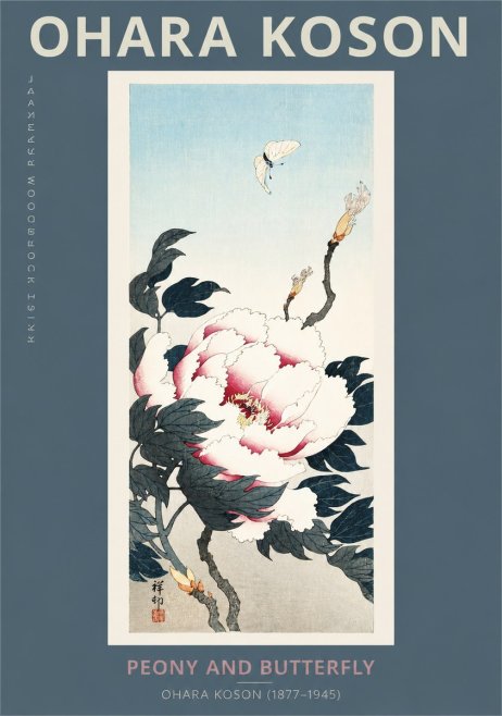 Ohara Koson Peony and Butterfly No2 - Affiche