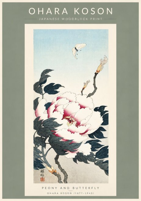 Ohara Koson Peony and Butterfly No3 - Affiche