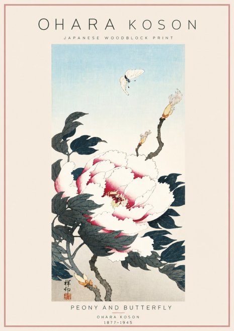 Ohara Koson Peony and Butterfly No6 - Affiche