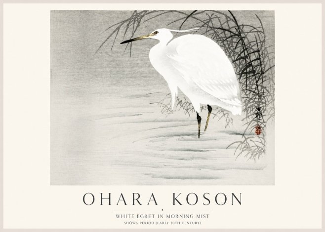 Ohara Koson White Egret in Morning Mist No1 - Affiche