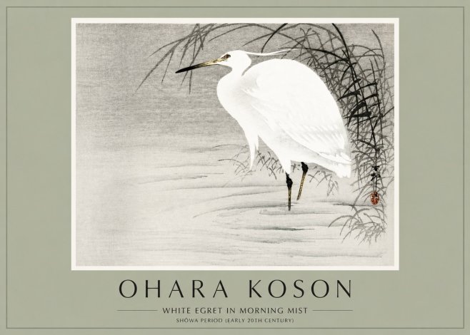 Ohara Koson White Egret in Morning Mist No2 - Affiche