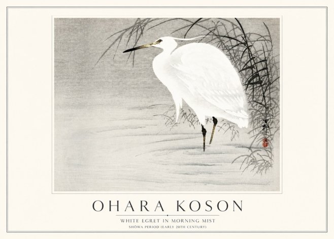 Ohara Koson White Egret in Morning Mist No3 - Affiche
