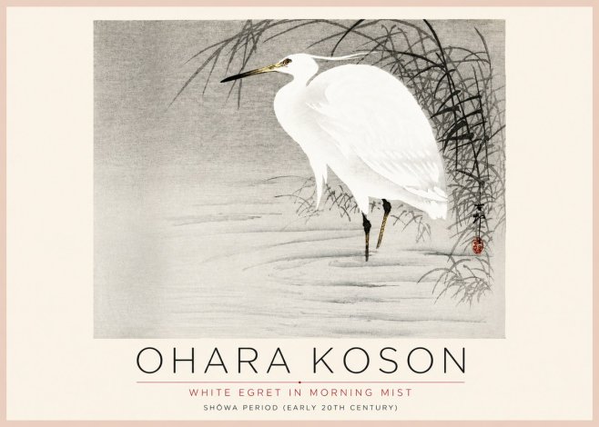 Ohara Koson White Egret in Morning Mist No4 - Affiche