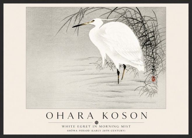 Ohara Koson White Egret in Morning Mist No5 - Affiche