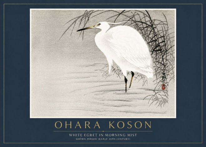 Ohara Koson White Egret in Morning Mist No6 - Affiche