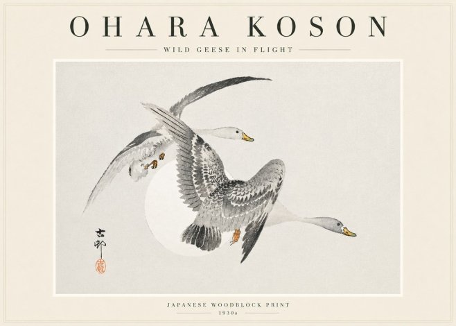 Ohara Koson Wild Geese in Flight I No3 - Affiche