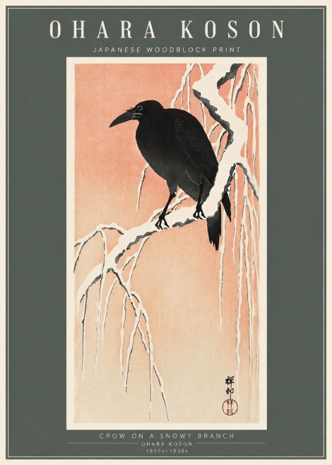 Ohara Koson Crow on a Snowy Branch I No2 - Affiche
