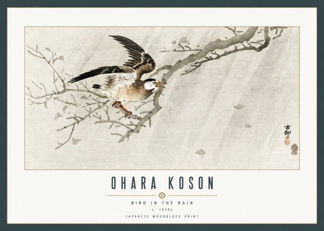 Ohara Koson Bird in the Rain No2 - Affiche