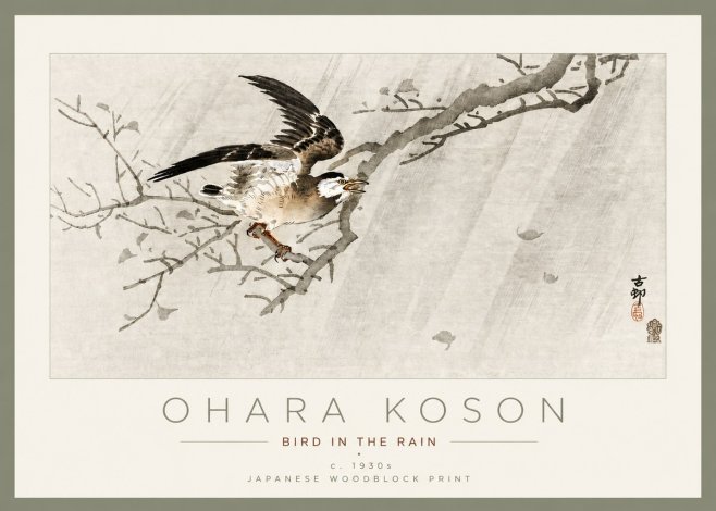 Ohara Koson Bird in the Rain No3 - Affiche
