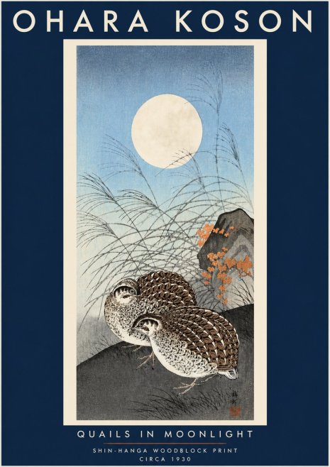 Ohara Koson Quails in Moonlight No4 - Affiche