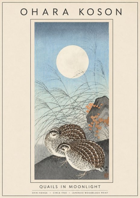 Ohara Koson Quails in Moonlight No5 - Affiche