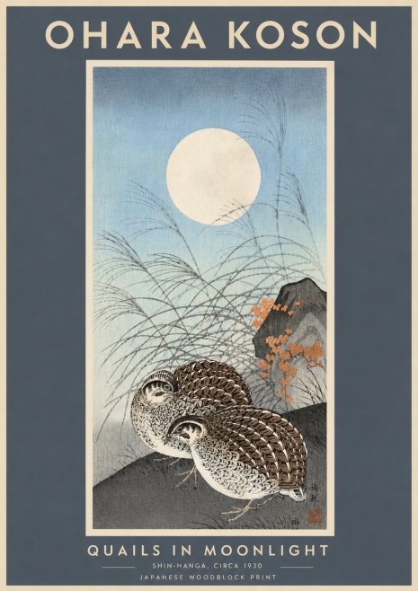 Ohara Koson Quails in Moonlight No6 - Affiche