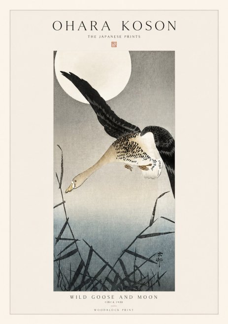 Ohara Koson Wild Goose and Moon No1 - Affiche
