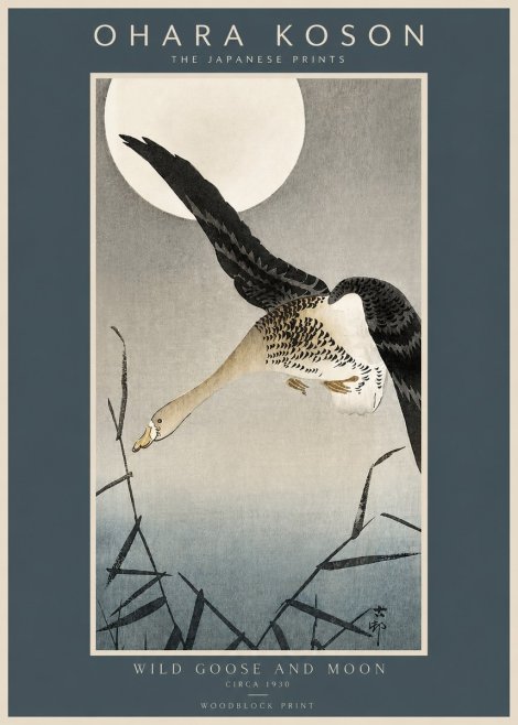 Ohara Koson Wild Goose and Moon No2 - Affiche