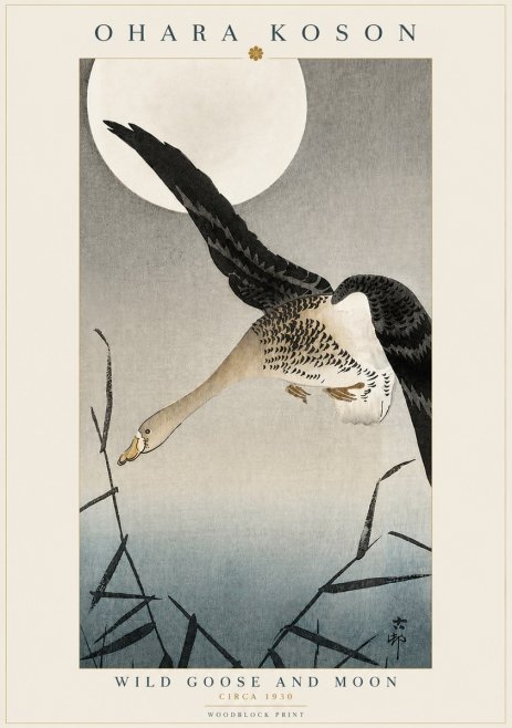 Ohara Koson Wild Goose and Moon No3 - Affiche