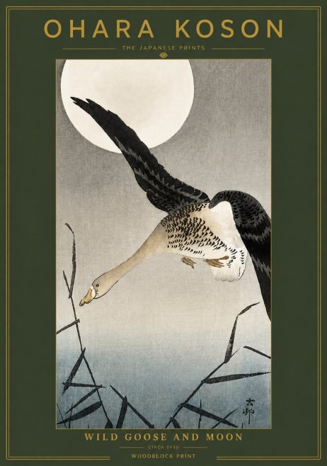 Ohara Koson Wild Goose and Moon No4 - Affiche