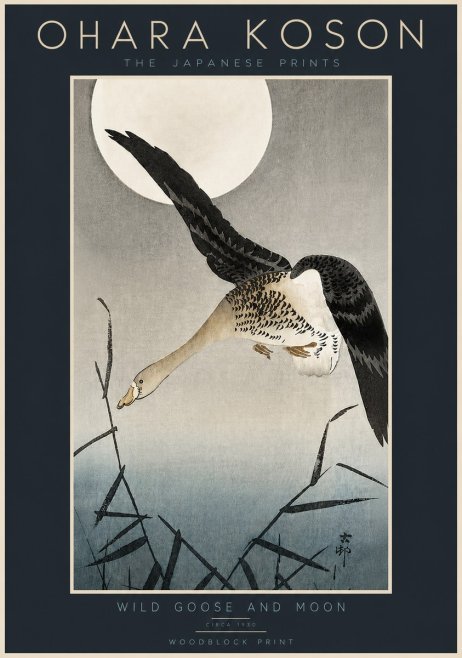 Ohara Koson Wild Goose and Moon No5 - Affiche