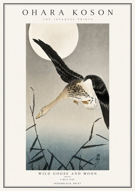 Ohara Koson Wild Goose and Moon No6 - Affiche